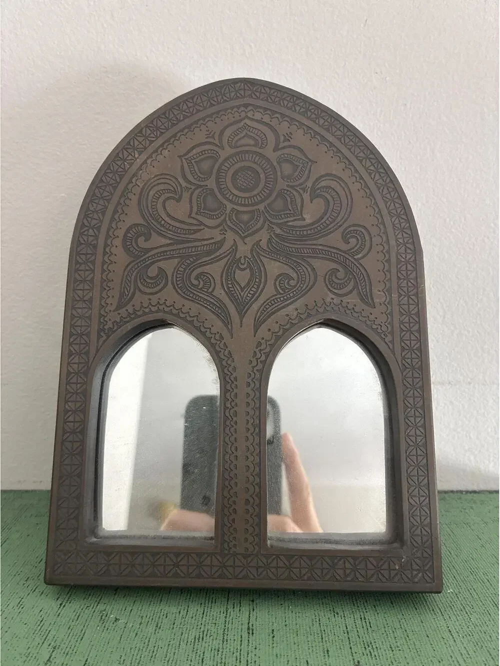 Vintage Arched Double Mirror Tabletop Wall Mirror Moroccan Gothic Window Style